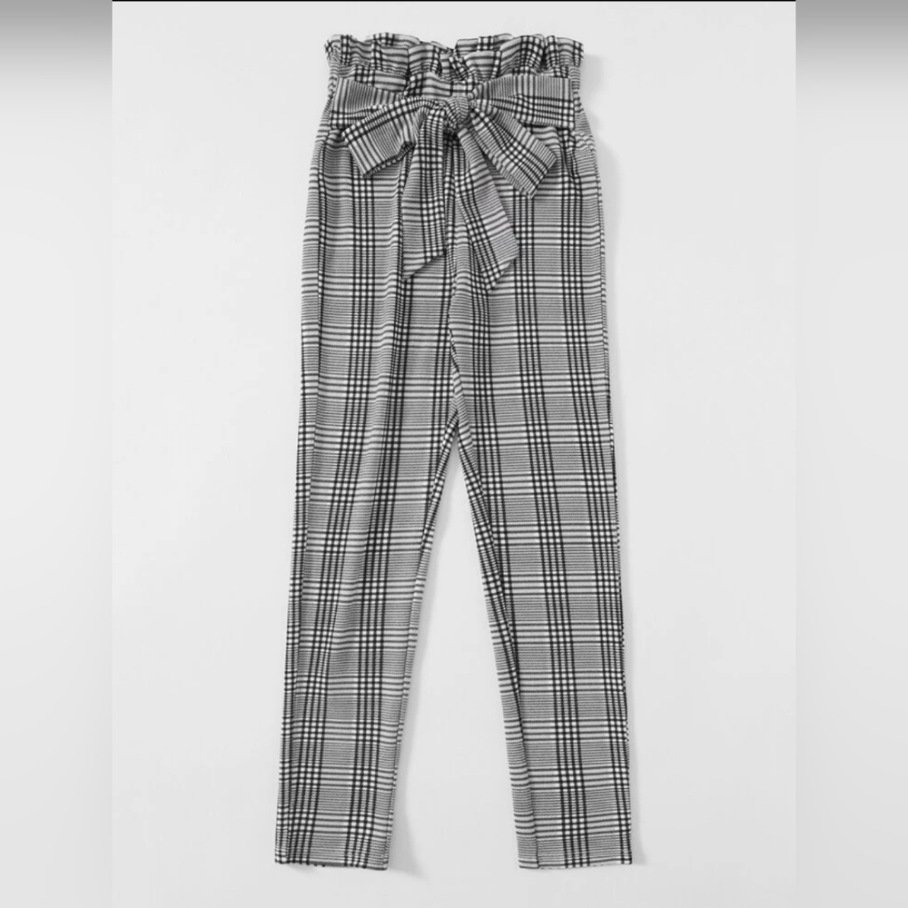 Plaid Paperbag waist belted pants